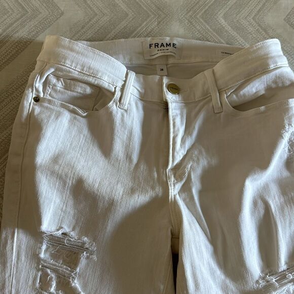 FRAME Denim Women’s Le Skinny de Jeanne White Stretch Ripped Jeans - Size 28 - Picture 3 of 9